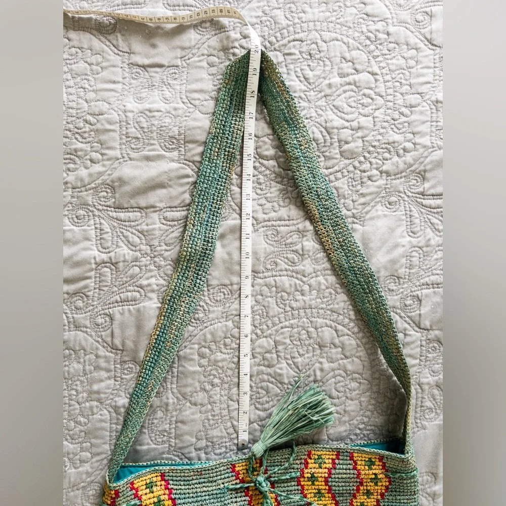 NWOT Lovestitch Raffia Bucket Bag Diamond Pattern Aqua Yellow OS